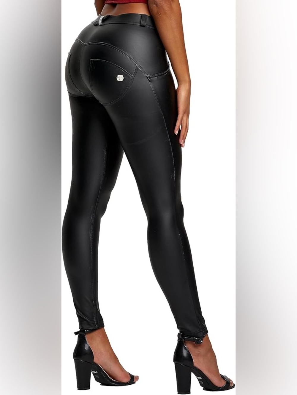 Freddy WRP UP black faux leather stretch skinny jeans size small